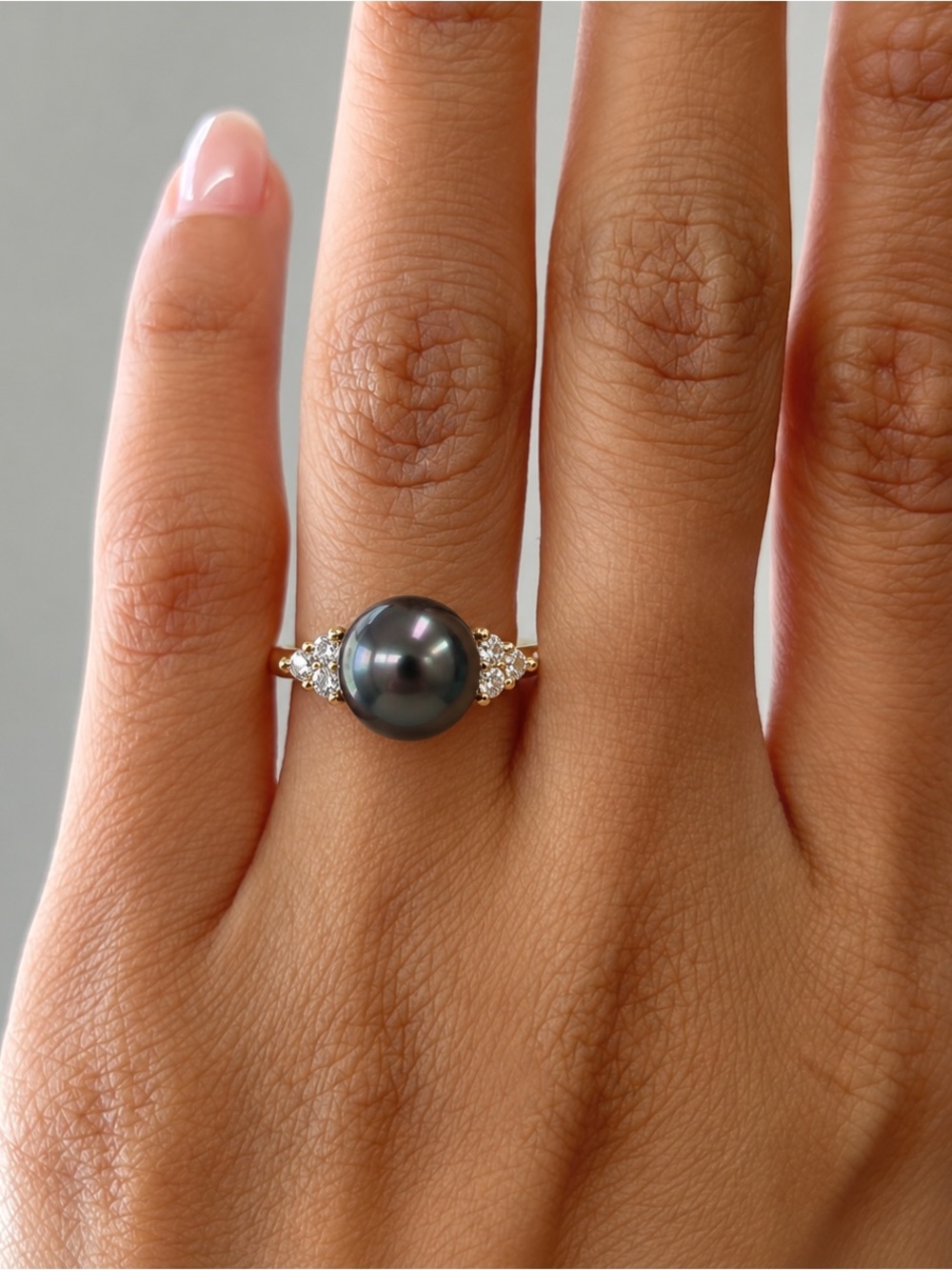 Vintage Tahitian Cultured Pearl and Diamond Ring